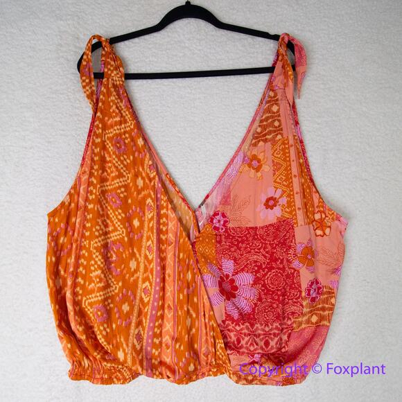 New! Free People Tied to You Print Surplice Tank in Lemonade Combo, size XL - Picture 3 of 16